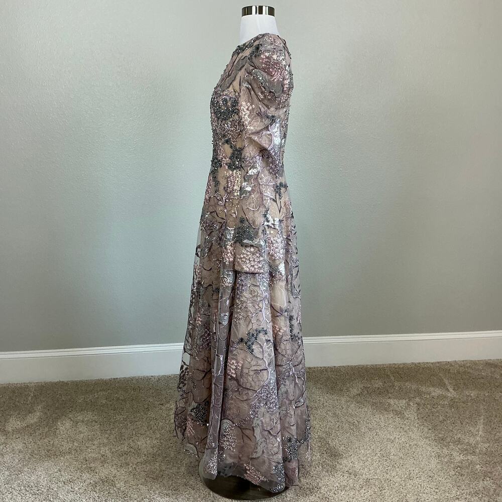 Mac Duggal 20326 Taupe Evening Gown Beaded Lace Long Sleeve Formal Dress Size 8 - Picture 6 of 13